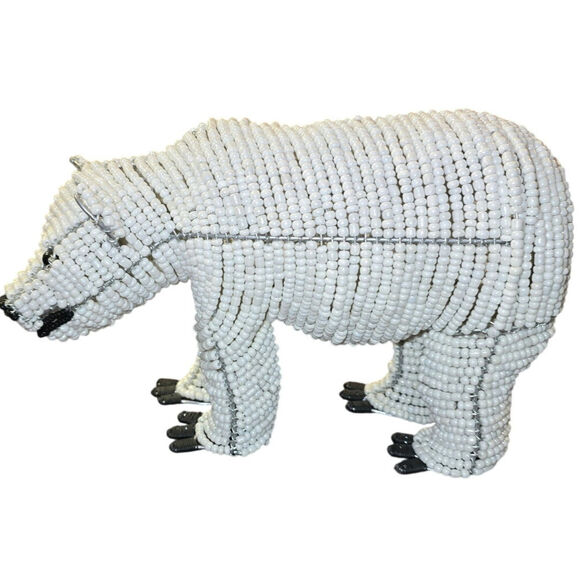 BeadWorx Grass Roots Creations Handmade Beaded Polar Bear Sculpture Figurine - Picture 1 of 8